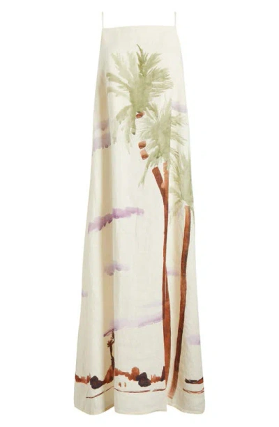 Desmond & Dempsey Linen Printed Nightie In Cream