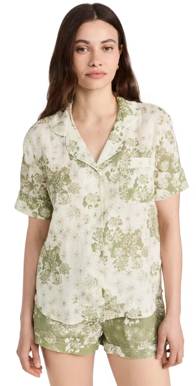 Desmond & Dempsey Floral-print Cotton Pajama Set In Sage Green