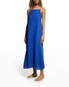 Desmond & Dempsey Print Square Neck Linen Nightgown In Lazuli