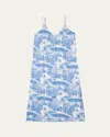 Desmond & Dempsey Toile-print Cotton Slip Nightie In Loxodonta Blue/reverse