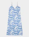 Desmond & Dempsey Toile-print Cotton Slip Nightie In Loxodonta Blue/reverse