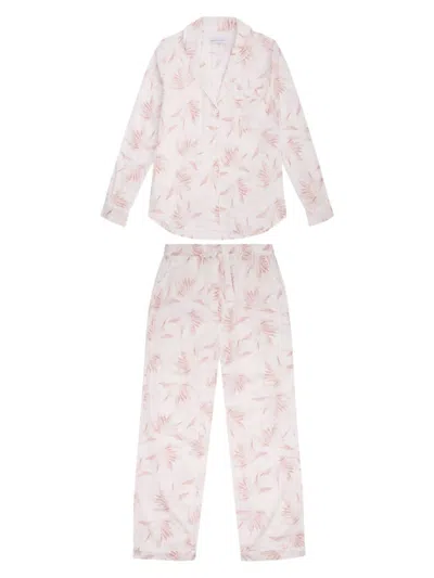 Desmond & Dempsey Women's Deia Botanical Long 2-piece Pajama Set In White Pink