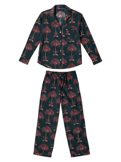 Desmond & Dempsey Women's Ravenala Palm Long 2-piece Pajama Set In Navy
