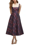 Dessy Collection Alba Tartan Square Neck Midi Cocktail Dress In Brown