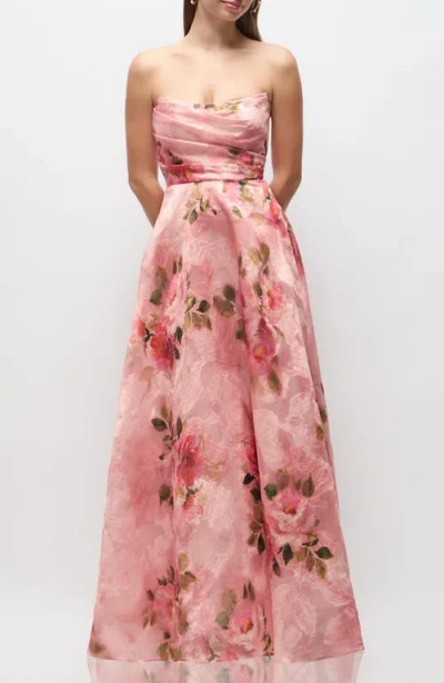 Dessy Collection Alden Floral Jacquard Strapless Organza Gown In Pink