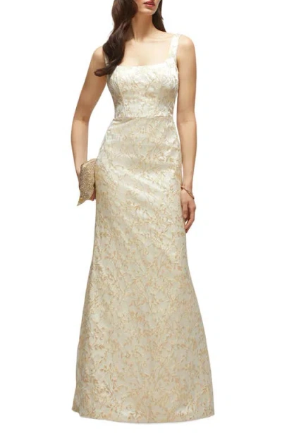 Dessy Collection Bettina Metallic Brocade Trumpet Gown In Neutral
