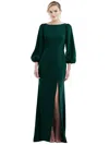 DESSY COLLECTION BISHOP SLEEVE OPEN-BACK TRUMPET GOWN WITH SCARF TIE