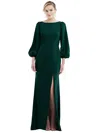 Dessy Collection Bishop Sleeve Open-back Trumpet Gown With Scarf Tie In Green