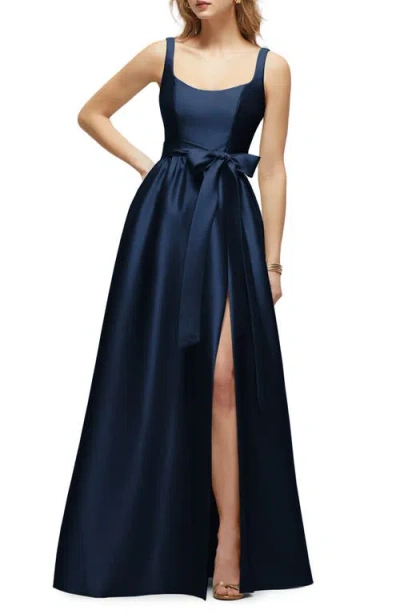 Dessy Collection Bow Satin Twill Gown