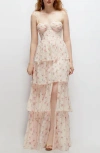 Dessy Collection Bustier Evening Gown In Coquette Floral Print