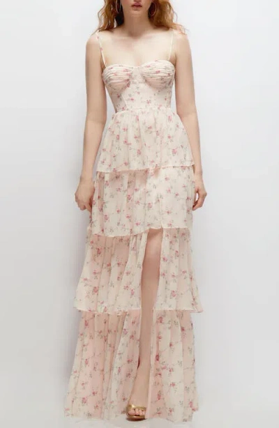 Dessy Collection Bustier Evening Gown In Coquette Floral Print