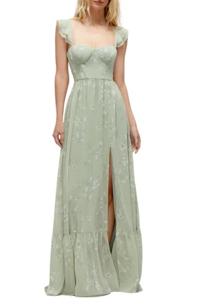 Dessy Collection Bustier Maxi Dress In Vintage Primrose Sage