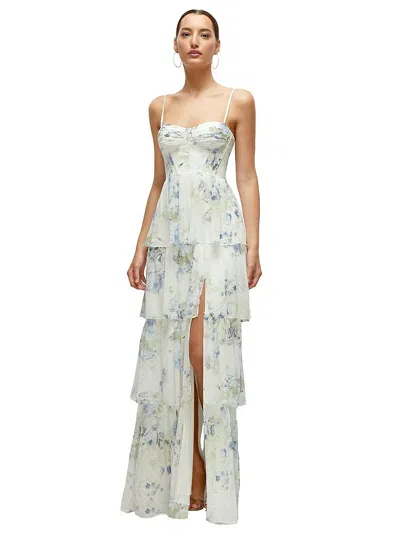 Dessy Collection Bustier-style Chiffon Tiered Ruffle Maxi Dress With Adjustable Straps