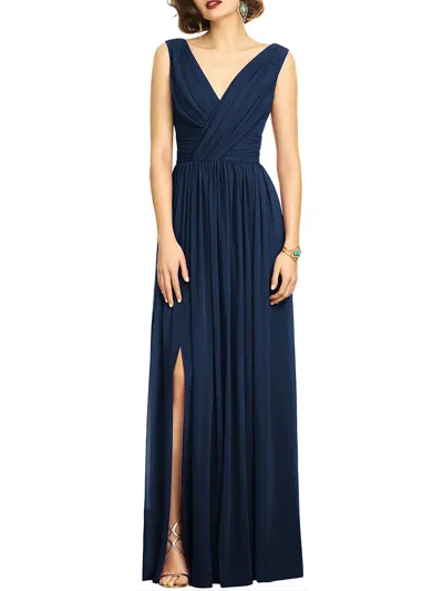 Dessy Collection By Vivian Diamond Womens V-neck Maxi Evening Dress In Blue