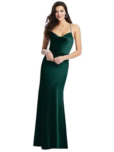 Dessy Collection Cowl-neck Criss Cross Back Slip Dress In Green