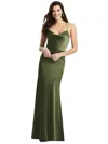 Dessy Collection Cowl-neck Criss Cross Back Slip Dress In Green