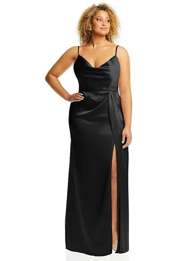 Dessy Collection Cowl-neck Draped Wrap Maxi Dress With Front Slit In Black