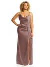 Dessy Collection Cowl-neck Draped Wrap Maxi Dress With Front Slit