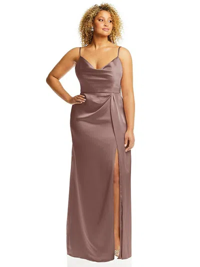 DESSY COLLECTION COWL-NECK DRAPED WRAP MAXI DRESS WITH FRONT SLIT