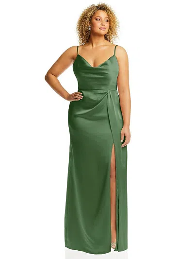 Dessy Collection Cowl-neck Draped Wrap Maxi Dress With Front Slit In Green