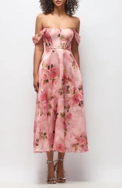 Dessy Collection Edie Floral Jacquard Cocktail Midi Dress In Pink