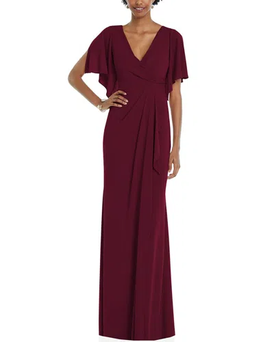 Dessy Collection Faux Wrap Split Sleeve Maxi Dress With Cascade Skirt In Red