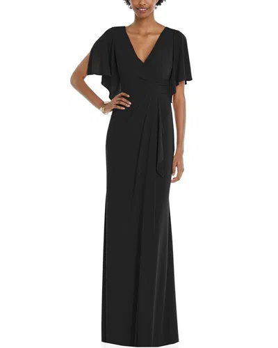 Dessy Collection Faux Wrap Split Sleeve Maxi Dress With Cascade Skirt In Black