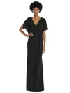 Dessy Collection Faux Wrap Split Sleeve Maxi Dress With Cascade Skirt