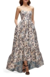 Dessy Collection Floral Brocade High-low Gown In Indigo Midnight