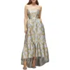 DESSY COLLECTION DESSY COLLECTION FLORAL BROCADE STRAPLESS HIGH-LOW GOWN