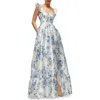 Dessy Collection Floral Corset Gown In Blue Cottage Rose