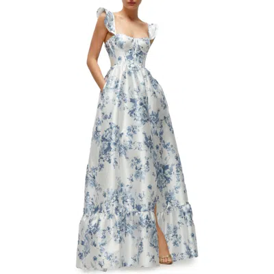 Dessy Collection Floral Corset Gown In Blue Cottage Rose