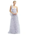 Dessy Collection Floral Tulle One-shoulder Gown In Lilac Haze Garden