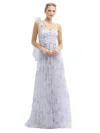 DESSY COLLECTION FLORAL SCARF TIE ONE-SHOULDER TULLE DRESS WITH LONG FULL SKIRT