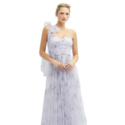 DESSY COLLECTION FLORAL SCARF TIE ONE-SHOULDER TULLE DRESS WITH LONG FULL SKIRT