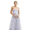 DESSY COLLECTION FLORAL STRAPLESS TWIST CUP CORSET TULLE DRESS WITH LONG FULL SKIRT