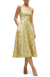 Dessy Collection Golden Metallic Floral Midi Cocktail Dress In Golden Yellow