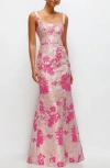 Dessy Collection Hibiscus Square Neck Trumpet Gown In Pink Multi