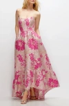 Dessy Collection Hibiskus Metallic Jacquard Strapless High-low Gown In Pink Multi