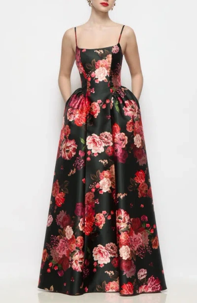 Dessy Collection Jillian Floral Satin Twill Gown In Multi