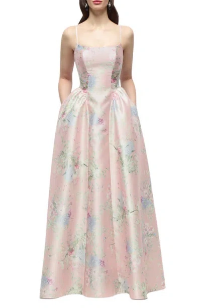 Dessy Collection Jillian Floral Satin Twill Gown In Pink