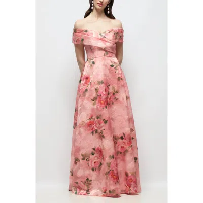 Dessy Collection Karr Floral Jacquard Off The Shoulder Organza Gown In Pink