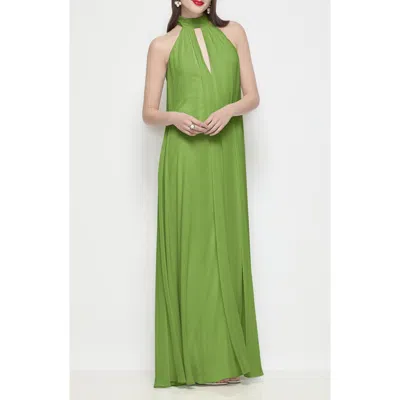 Dessy Collection Slip-on Shirred Chiffon Trapeze Halter Dress In Green
