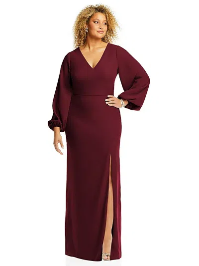 Dessy Collection Long Puff Sleeve V-neck Trumpet Gown