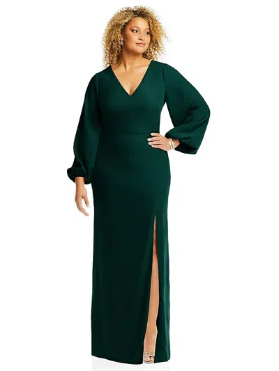 Dessy Collection Long Puff Sleeve V-neck Trumpet Gown In Multi