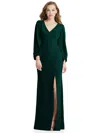 DESSY COLLECTION LONG PUFF SLEEVE V-NECK TRUMPET GOWN