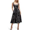 Dessy Collection Metallic Fit & Flare Midi Dress In Noir Midnight Navy
