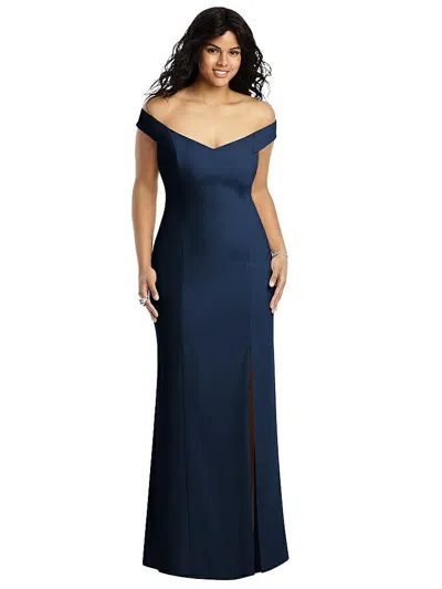 Dessy Collection Off-the-shoulder Criss Cross Back Trumpet Gown In Blue