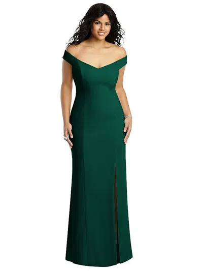 Dessy Collection Off-the-shoulder Criss Cross Back Trumpet Gown In Green
