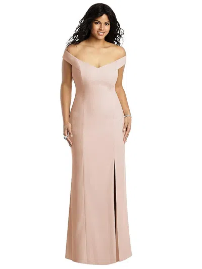 Dessy Collection Off-the-shoulder Criss Cross Back Trumpet Gown In Pink